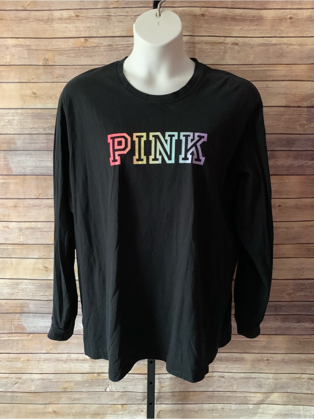 PINK Black Tee with White Logo Print -
Size 2X